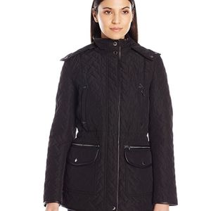 Cole Haan Quilted Hooded Jacket Women Size XS Thermore Black